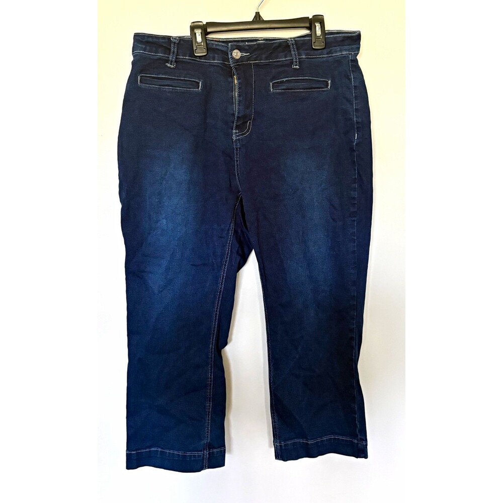 Luvamia Dark Wash Blue Denim Capri Jeans, Stretch Pockets, Women’s XL
